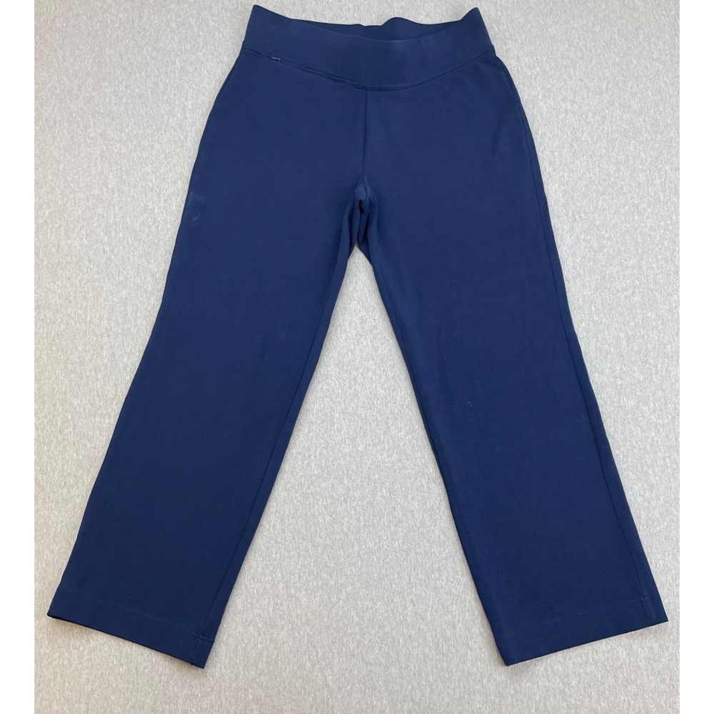 Lands End Pants Womens Medium Petite Blue Cotton Blend Stretch Pull On Straight